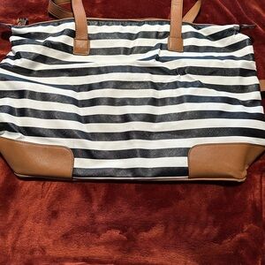 Bueno Large Striped Tote Bag – Black, White & Tan